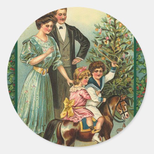 kerstRocking Paarden  Kaarten Ronde Sticker (Voorkant)