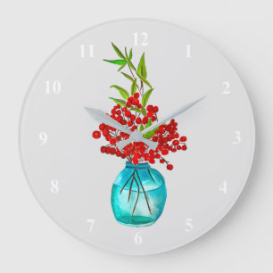 Kerstrode bessen waterverf kunst grote klok