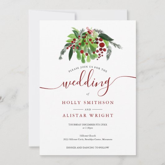 Kerstrode bessen Winterbruiloft Kaart (Voorkant)