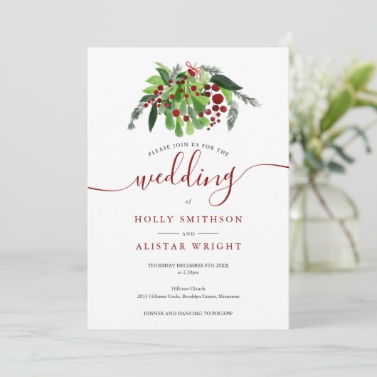 Kerstrode bessen Winterbruiloft Kaart (Staand voorkant)