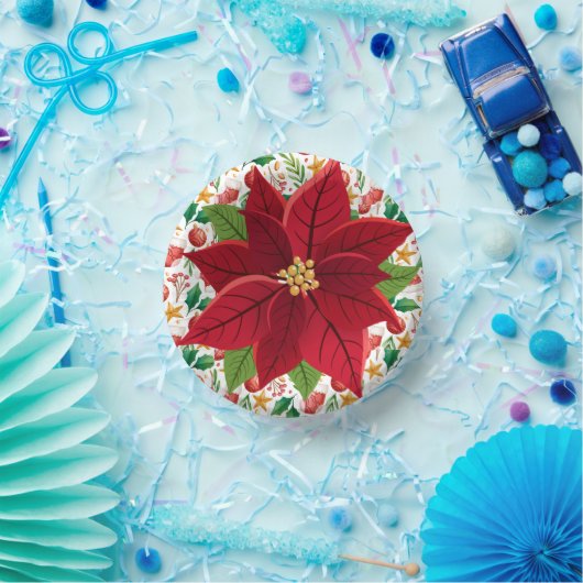 Kerstrode bollen en Poinsettia Overlay Papieren Kommen (Feest)