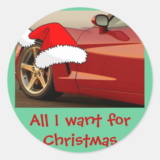 Kerstrode corvette ronde sticker (Voorkant)