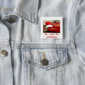 Kerstrode corvette vierkante button 5,1 cm (In situ)