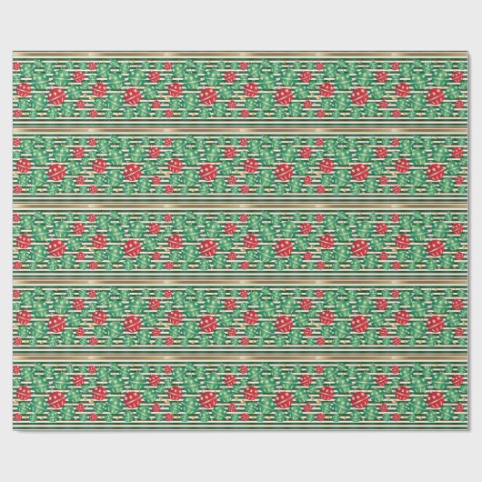 Kerstrode en groene strepen en Ornamenten Cadeaupapier (Vlak)