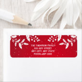 Kerstrode en witte Holly Branches Festive Etiket (Insitu)