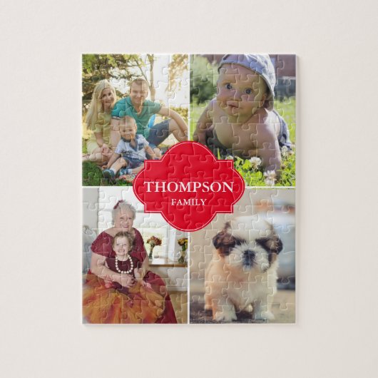 Kerstrode familie foto collage legpuzzel (Verticaal)