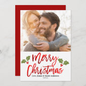 Kerstrode Folie Moderne Script Holiday Foto Feestdagenkaart (Voorkant / Achterkant)
