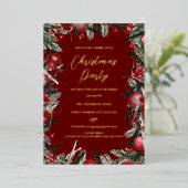 Kerstrode gouden feestdag folie uitnodiging (Staand Voorkant)