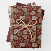 Kerstrode goudluxe Pine Cone Pattern Inpakpapier Vel (In situ)