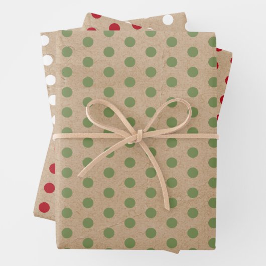 Kerstrode groene en witte kraft poka Dots Inpakpapier Vel (In situ)