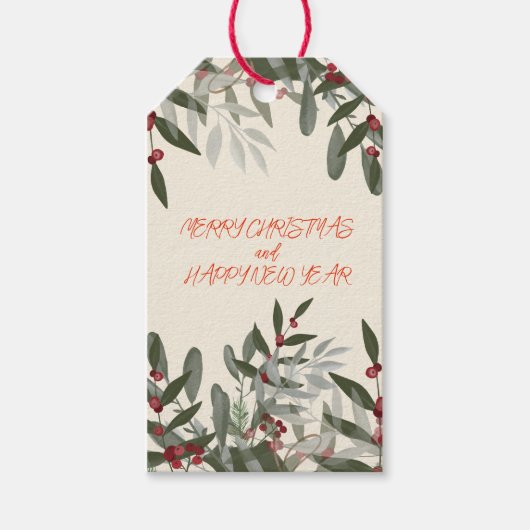 kerstrode Holly Berries Gift Labels Cadeaulabel (Voorkant)