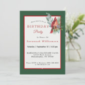 Kerstrode kardinaal Greenery Birthday Kaart (Staand voorkant)