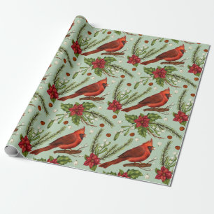 Kerstrode kardinaal, Poinsettia, Berries Cadeaupapier