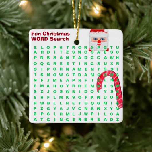 Kerstrode mini, 15-Word Puzzle Santa Keramisch Ornament (Boom)