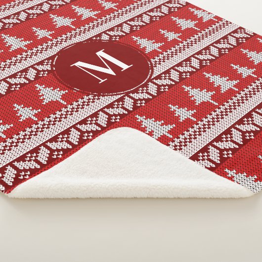 Kerstrode noordse luchtbomen en wit | Monogram Sherpa Deken (3/4)