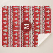 Kerstrode noordse luchtbomen en wit | Monogram Sherpa Deken (Voorkant (horizontaal))