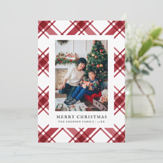 Kerstrode platte feestdag Kaart (Staand voorkant)