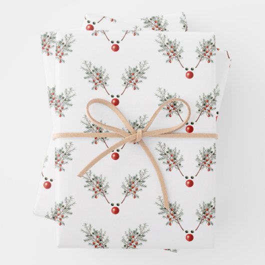 Kerstrode rendierpijnbessen inpakpapier vel (In situ)