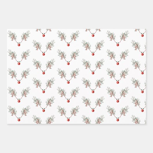 Kerstrode rendierpijnbessen inpakpapier vel (Voorkant)