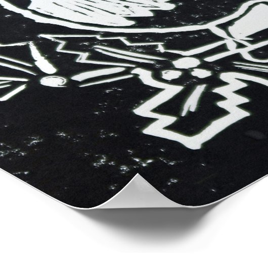 Kerstrode Robin met Holly in Black en White Poster (Hoek)