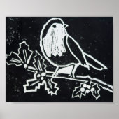 Kerstrode Robin met Holly in Black en White Poster (Voorkant)