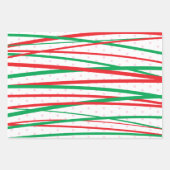 kerstrode roze groene moderne strepen inpakpapier vel (Voorkant)