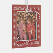 kerstrode snoepjes Aangepaste foto Glas Ornament (Voorkant Rechts)