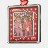 kerstrode snoepjes Aangepaste foto Metalen Ornament (Links)