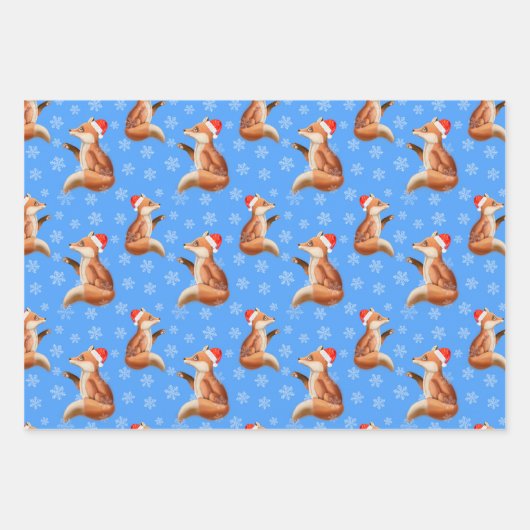 Kerstrode vos met kersthoed en snowflakes inpakpapier vel (Voorkant 2)