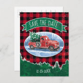 Kerstrode  vrachtwagen bespaart de datum uitnodiging briefkaart (Voorkant / Achterkant)
