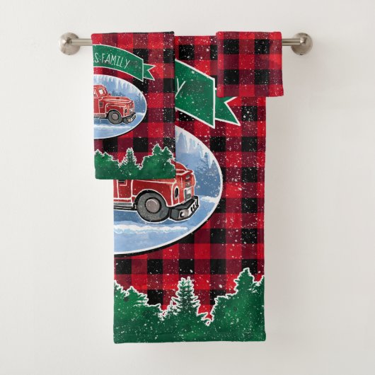 Kerstrode  vrachtwagen Buffalo Pset Naam toevoegen Bad Handdoek (Insitu)