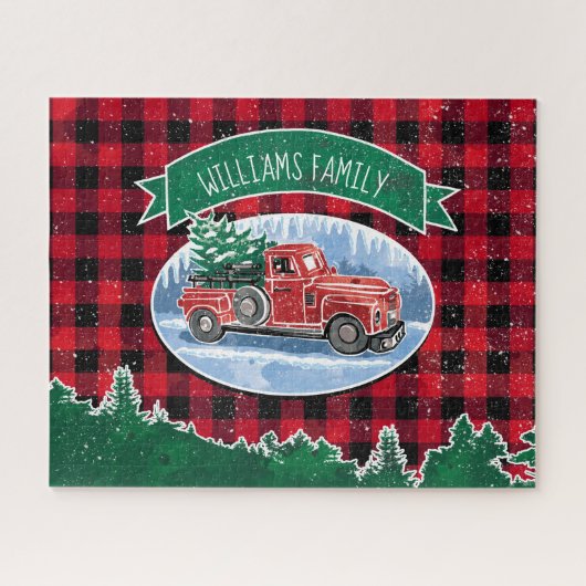 Kerstrode  vrachtwagen Buffalo Pset Naam toevoegen Legpuzzel (Horizontaal)