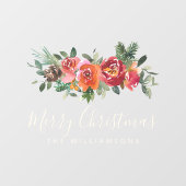 kerstrode Waterverf bloemen Persoonlijke naam Raamsticker (Vel)