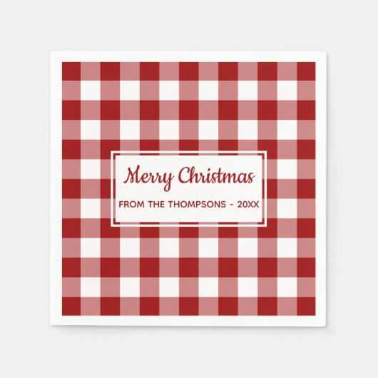 Kerstrode witte Buffalo Check Name Party Servet (Voorkant)
