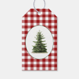 Kerstrode, witte,  gekleurde kerstboom cadeaulabel