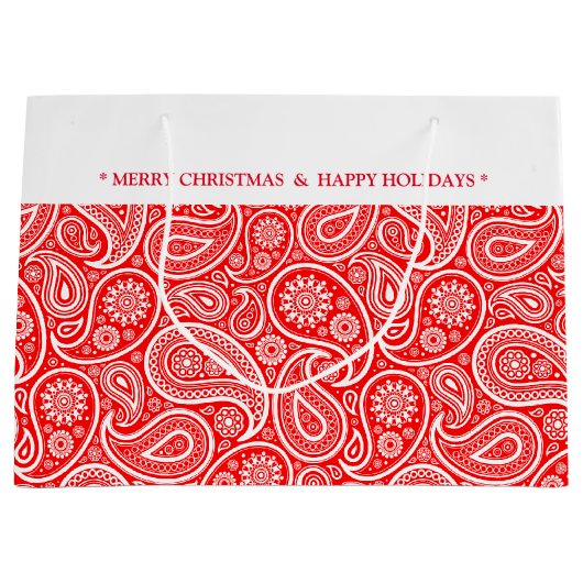 Kerstrode witte paisley 2 groot cadeauzakje (Voorkant)