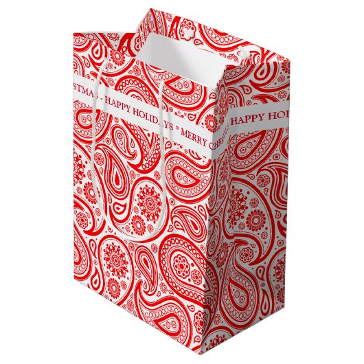 Kerstrode witte  paisley medium cadeauzakje (Achterkant Gekanteld)