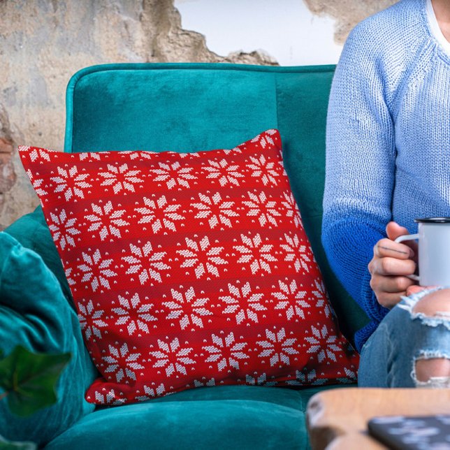 Kerstrode witte winterfeestdag nit Snowflakes Kussen (Creator heeft geüpload)