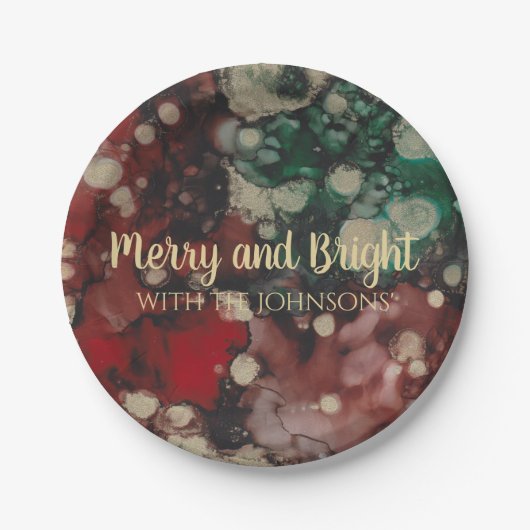 Kerstroden en goud papieren bordje (Voorkant)