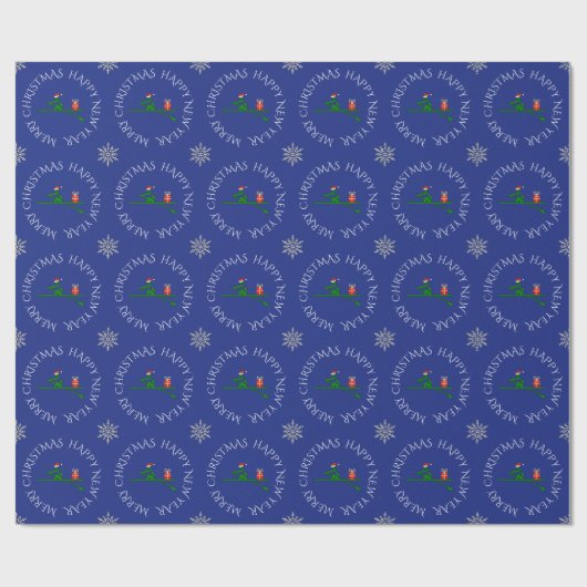 Kerstroer aangepaste tekst blauw cadeaupapier (Vlak)