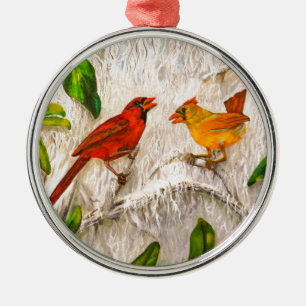 Kerstroetvogels. Zing van liefde Metalen Ornament