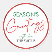 Kerstrondesticker rood script op maat ronde sticker (Voorkant)