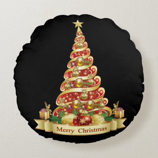 Kerstrondreis, vrolijk kerstfeest rond kussen (Voorkant)