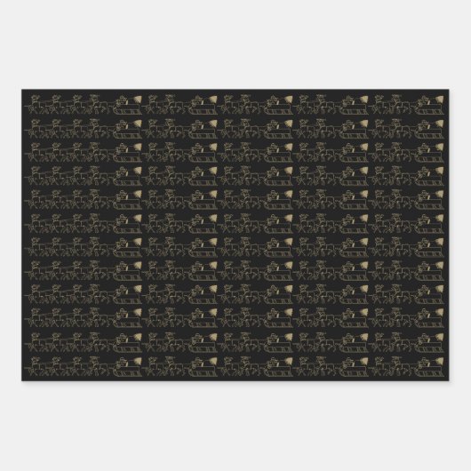 Kerstrood donkergroen zwart goud Santa Reindester Inpakpapier Vel (Voorkant 3)