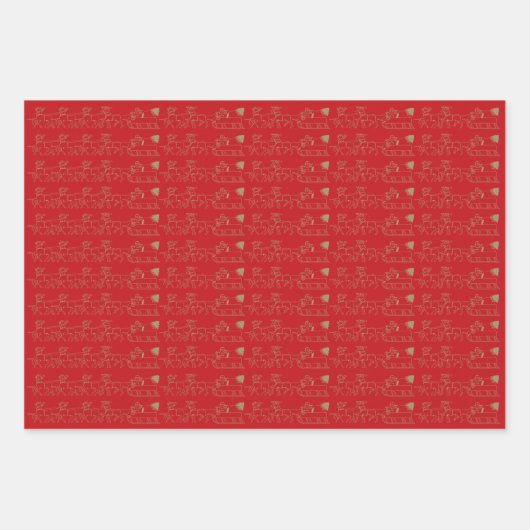 Kerstrood donkergroen zwart goud Santa Reindester Inpakpapier Vel (Voorkant)