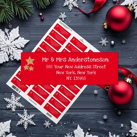 Kerstrood Elegant Script Naam Rustiek Adres Etiket