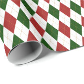 Kerstrood en groen argyle Harlequin Pattern Cadeaupapier (Rol Hoek)