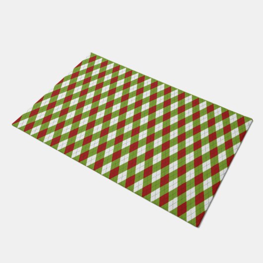 Kerstrood en groen argyle Harlequin Pattern Deurmat (Schuin)