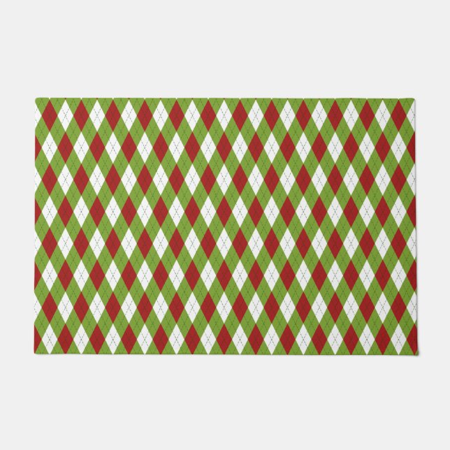 Kerstrood en groen argyle Harlequin Pattern Deurmat (Voorkant)