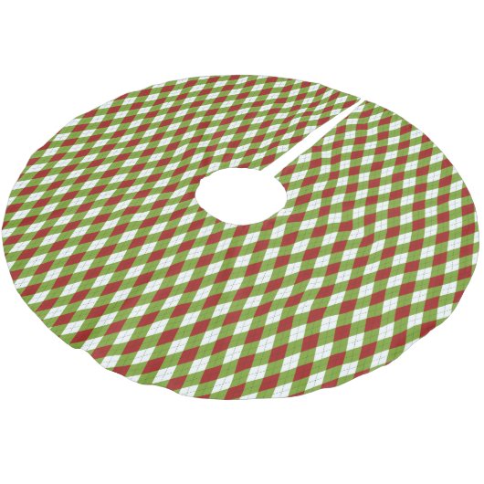 Kerstrood en groen argyle Harlequin Pattern Kerstboom Rok (Gekanteld)
